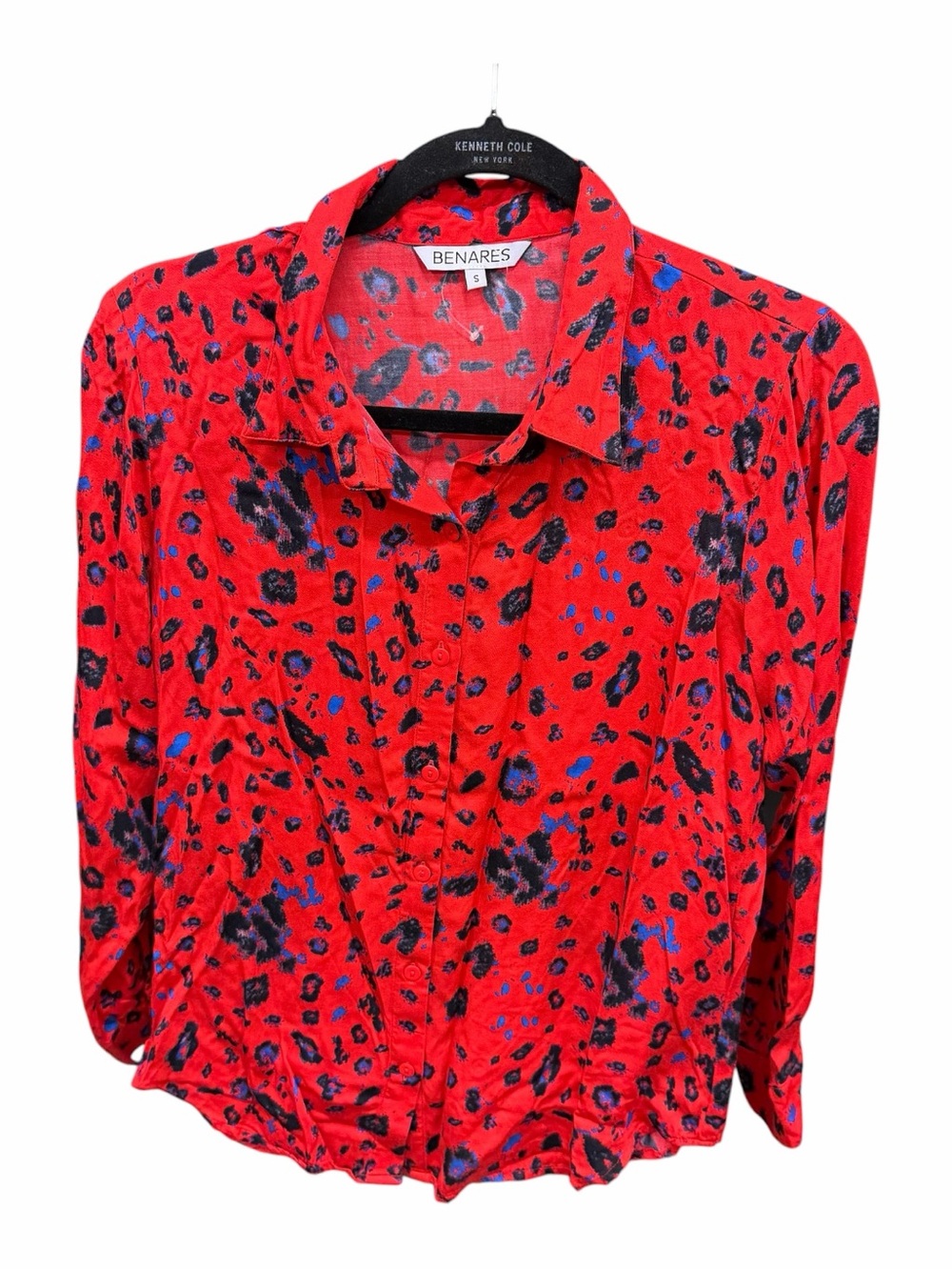 Benares Red Animal Print Button-Up Blouse